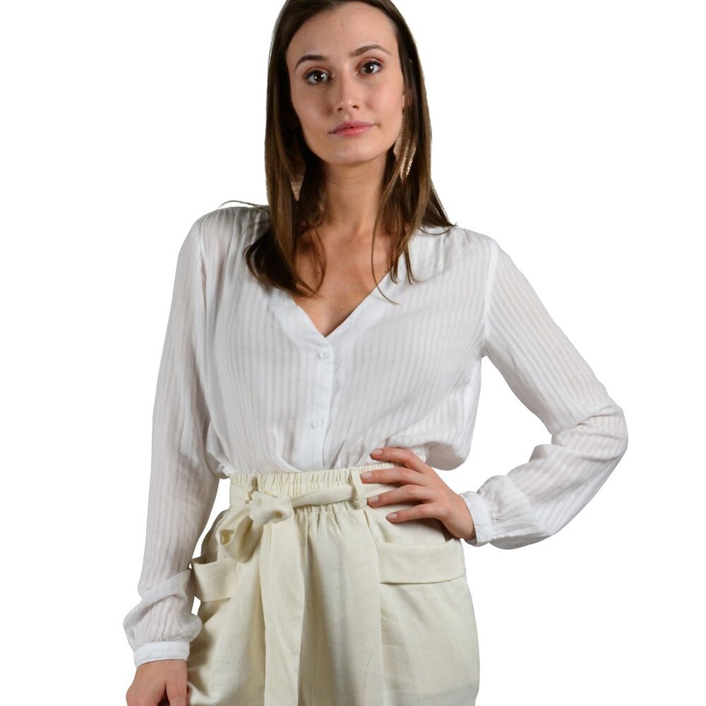 NWT | Bella Dahl | Tie-waste Button Down | White Stripped | Size XS